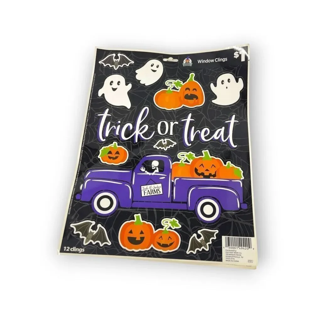 Vintage Halloween Print Window Clings Trick or Treat Ghost Pumpkin Gnomes Skelly